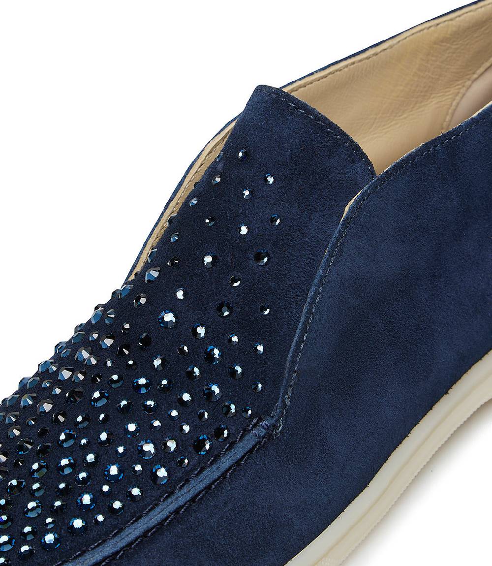 Loriblu Mocassini in pelle scamosciata blu scuro con cristalli Sconto