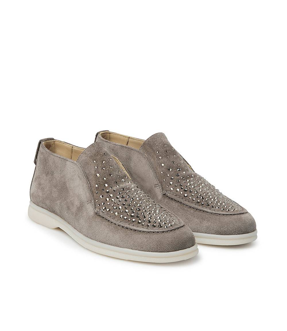 Loriblu Mocassini in pelle scamosciata creta con cristalli Online