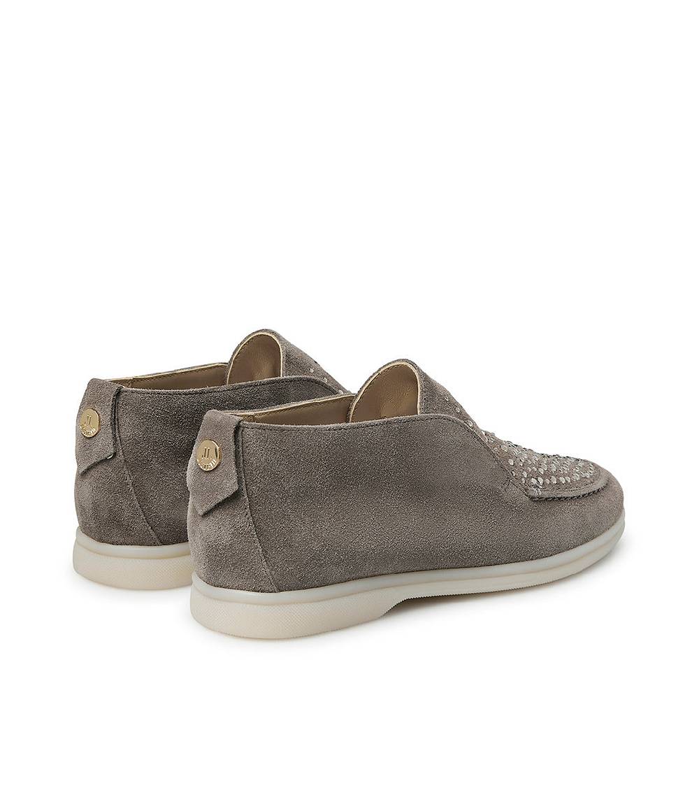 Loriblu Mocassini in pelle scamosciata creta con cristalli Online