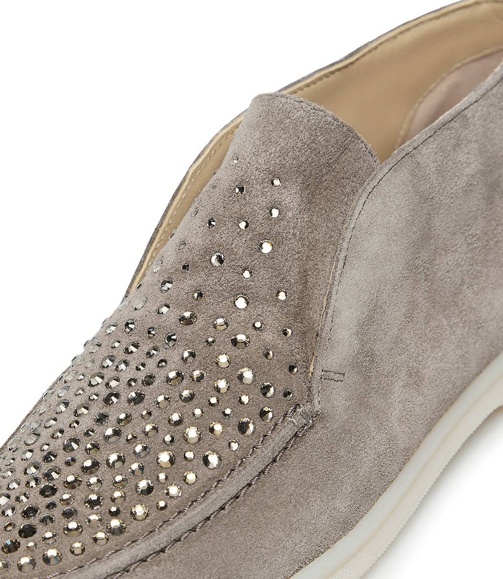 Loriblu Mocassini in pelle scamosciata creta con cristalli Online