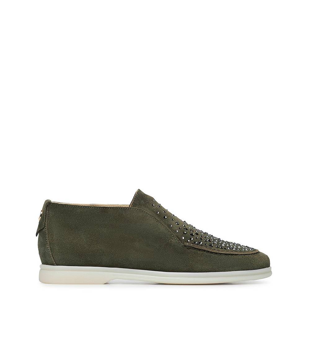 Loriblu Mocassini in pelle scamosciata verde con cristalli Outlet