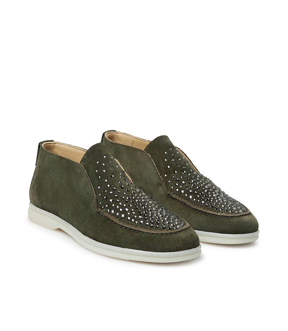 Loriblu Mocassini in pelle scamosciata verde con cristalli Outlet