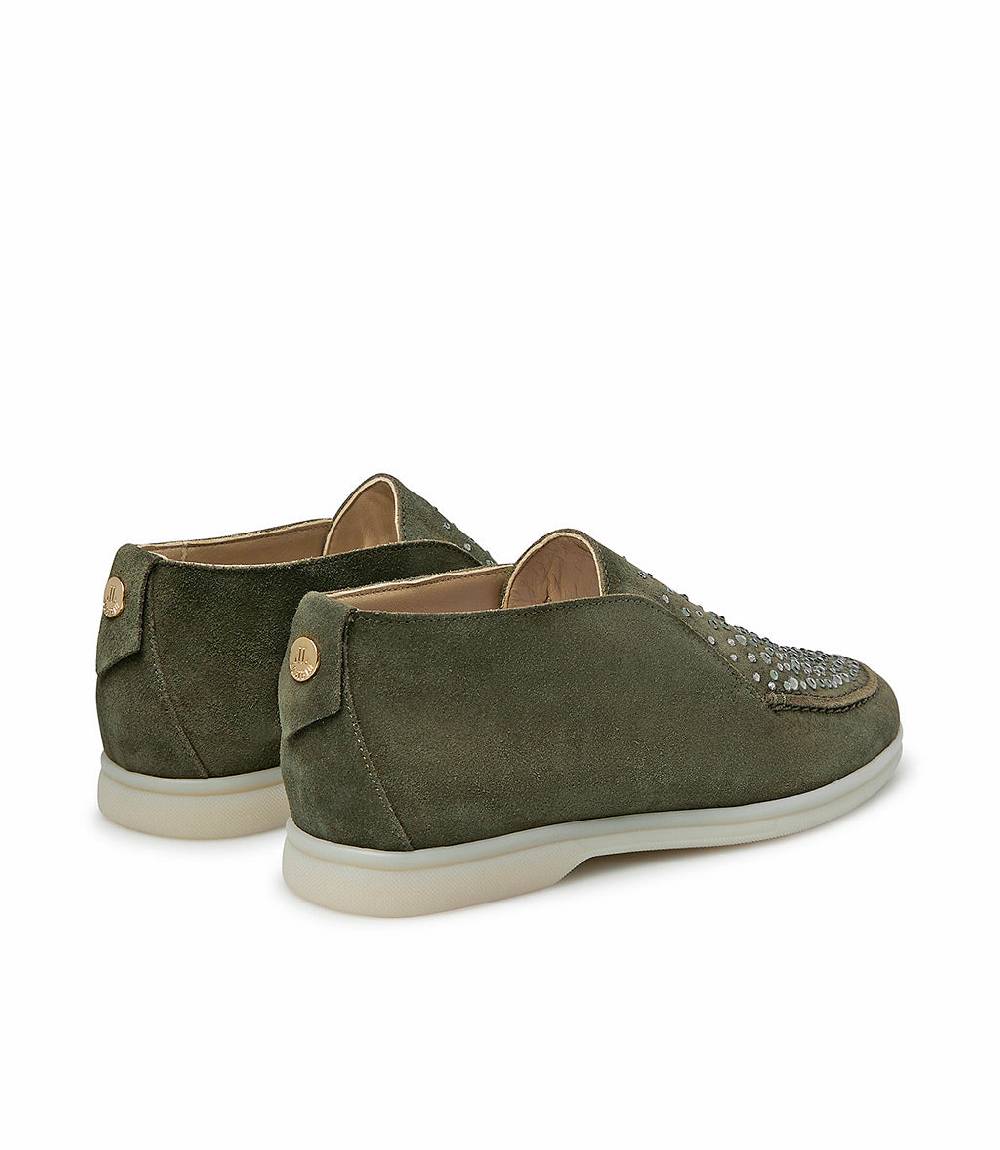 Loriblu Mocassini in pelle scamosciata verde con cristalli Outlet
