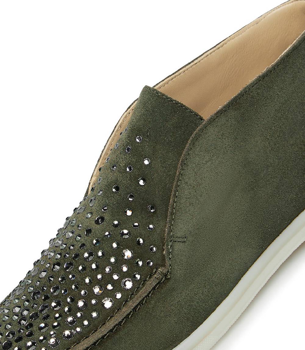 Loriblu Mocassini in pelle scamosciata verde con cristalli Outlet