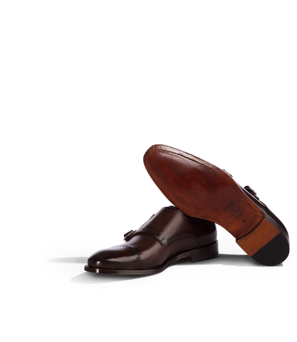 Loriblu Monk strap in pelle marrone brogue Negozi Online