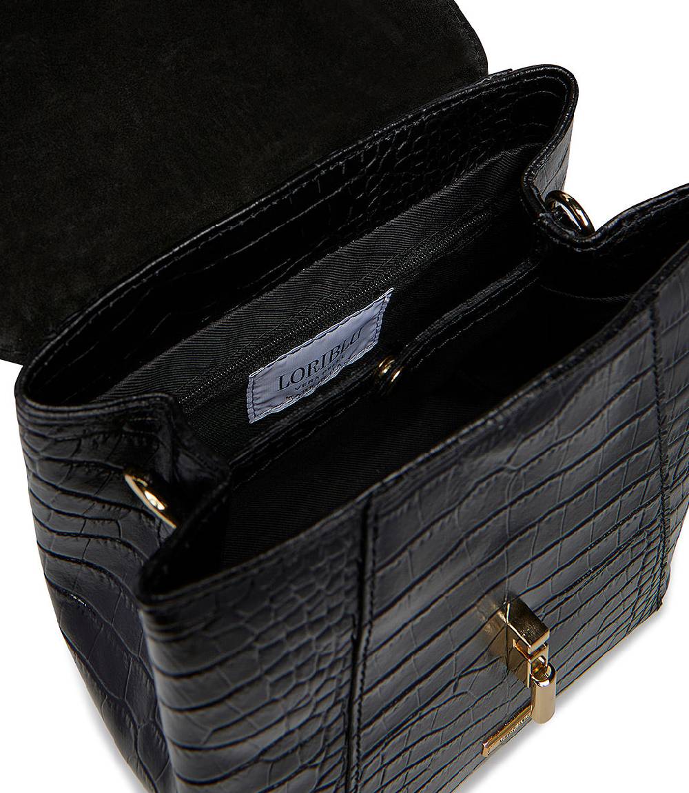 Loriblu Borsa a mano nera in pelle stampa cocco Hotsell