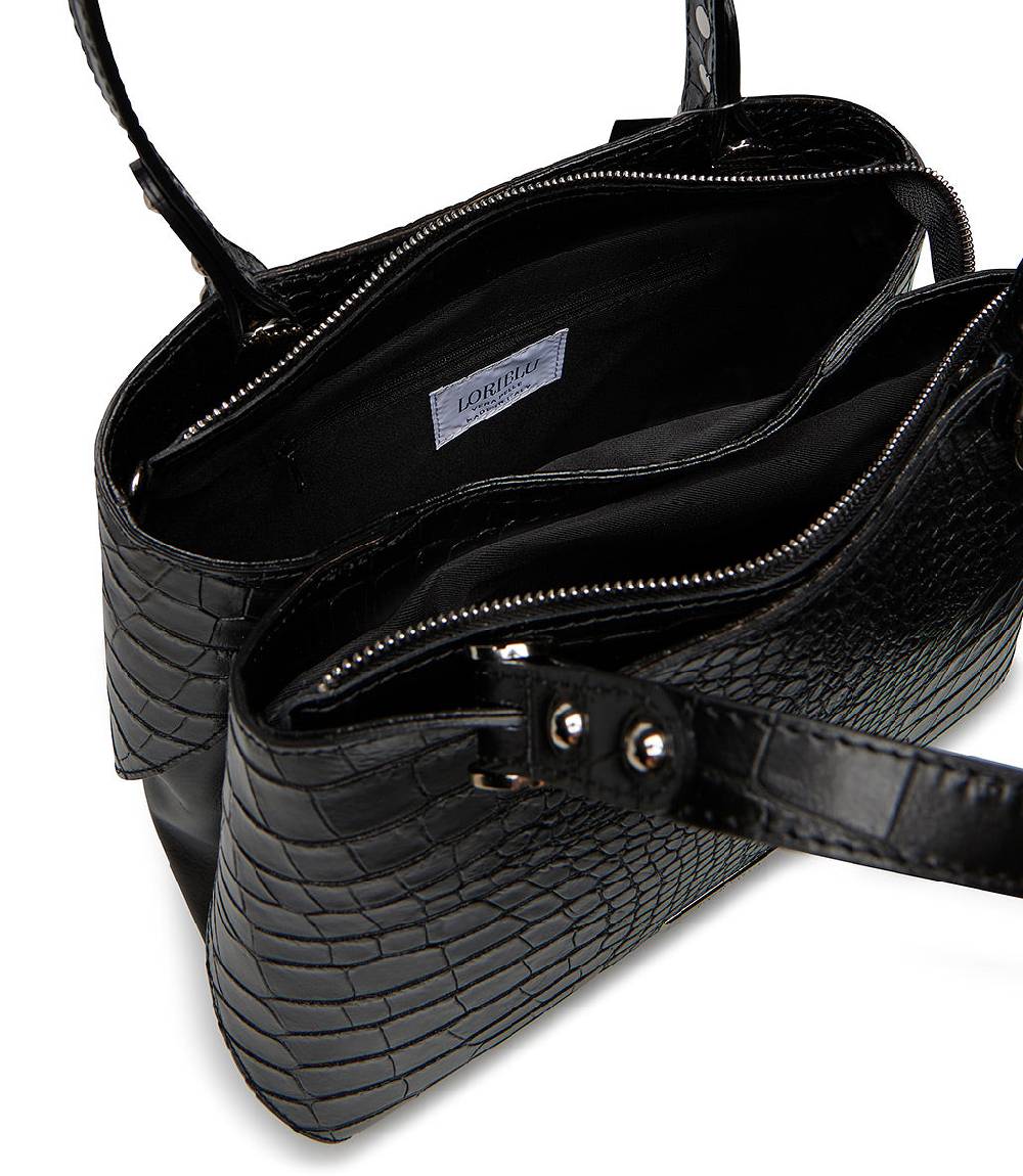 Loriblu Borsa nera in pelle stampa cocco Vendita Calda