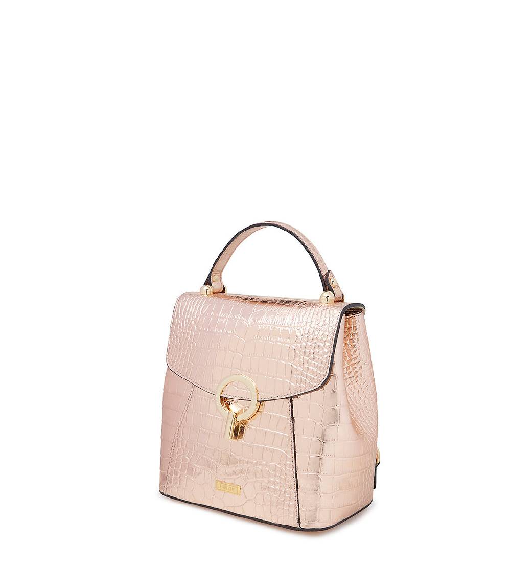 Loriblu Borsa a mano rosa in pelle laminata stampa cocco Saldi Di Fabbrica