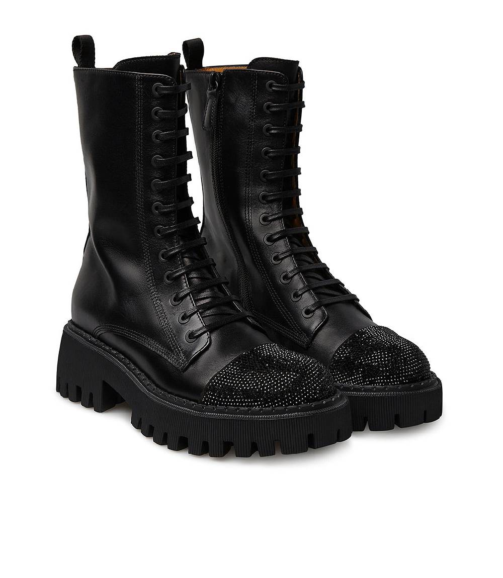 Loriblu Anfibi in vitello nero con cristalli Pezzi Unici