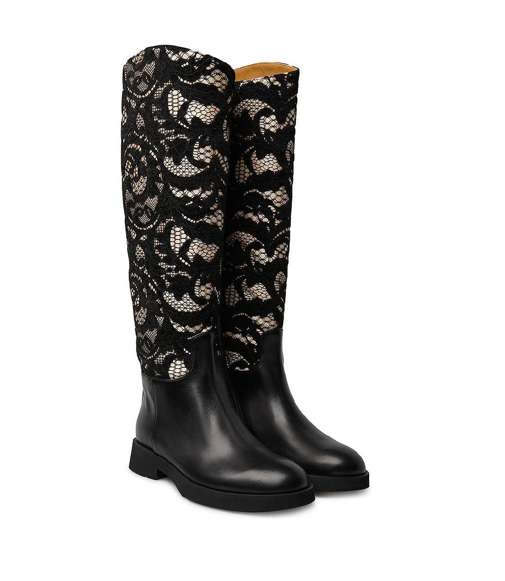 Loriblu Stivale in vitello nero e pizzo Promozione Limitata