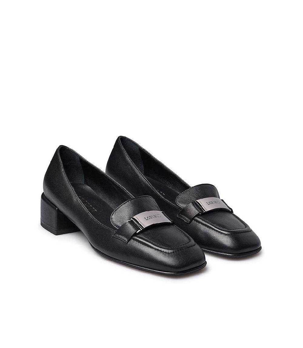 Loriblu Mocassini in nappa nera con placca logo Fino Al -60%