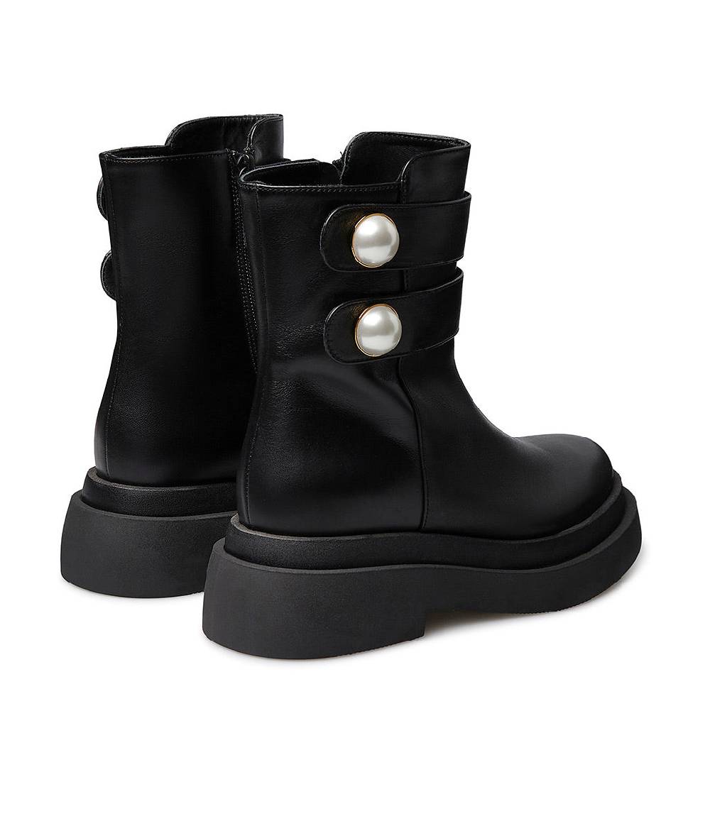 Loriblu Stivaletto in vitello nero con cinturini e borchie perla Shopping Online