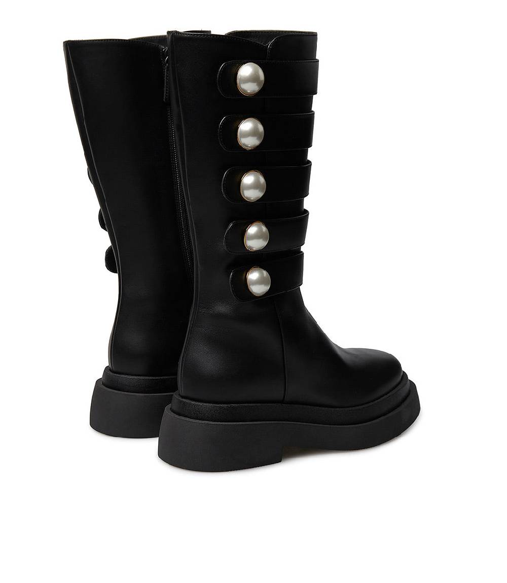Loriblu Stivale in vitello nero con cinturini e borchie perla Convenienza