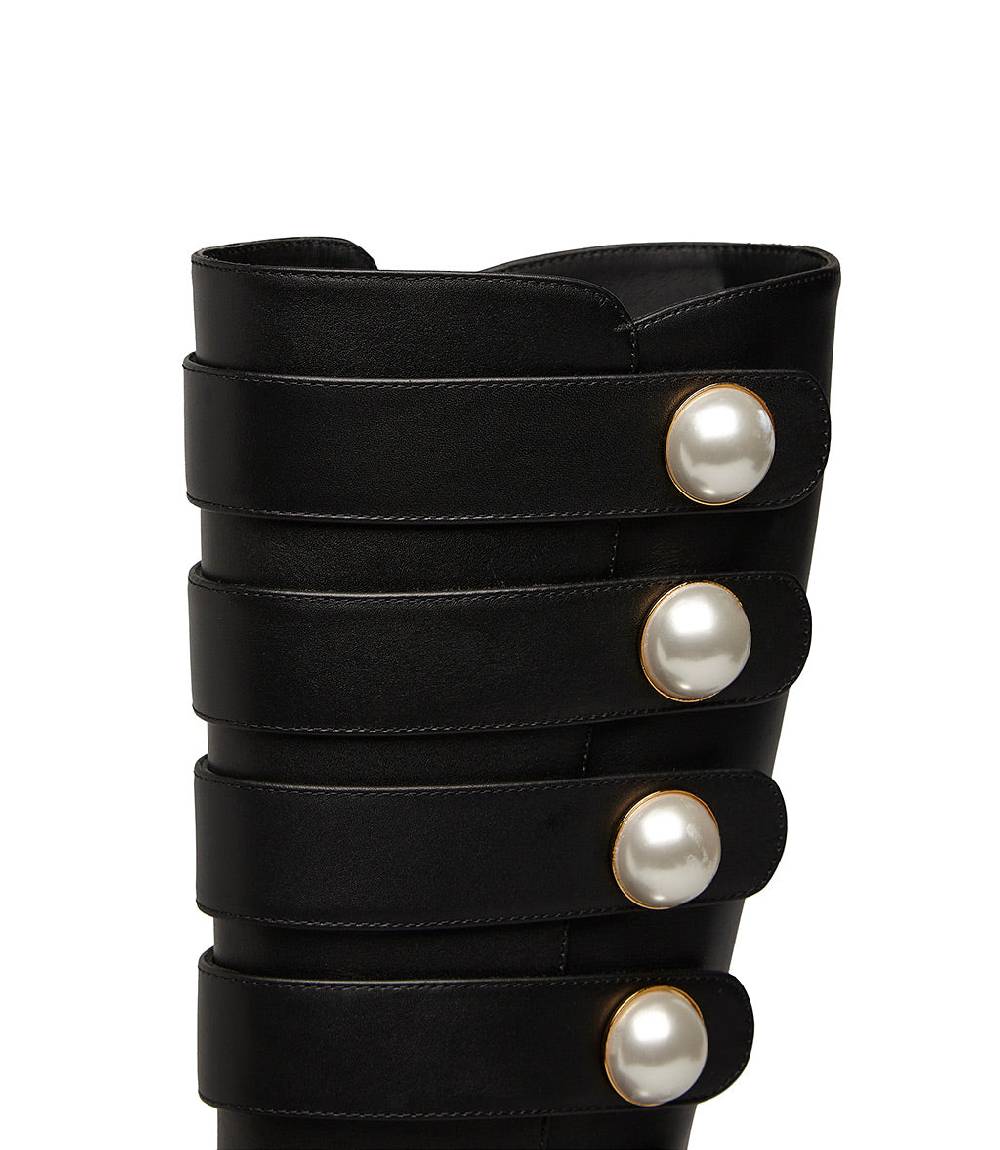Loriblu Stivale in vitello nero con cinturini e borchie perla Convenienza