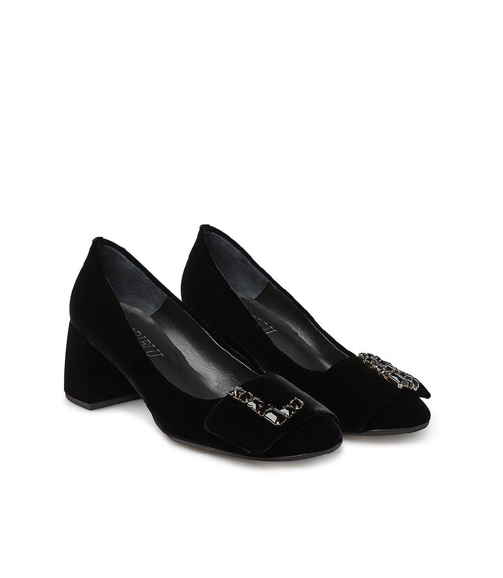 Loriblu Décolleté in velluto nero con Logo Signature in cristalli Online