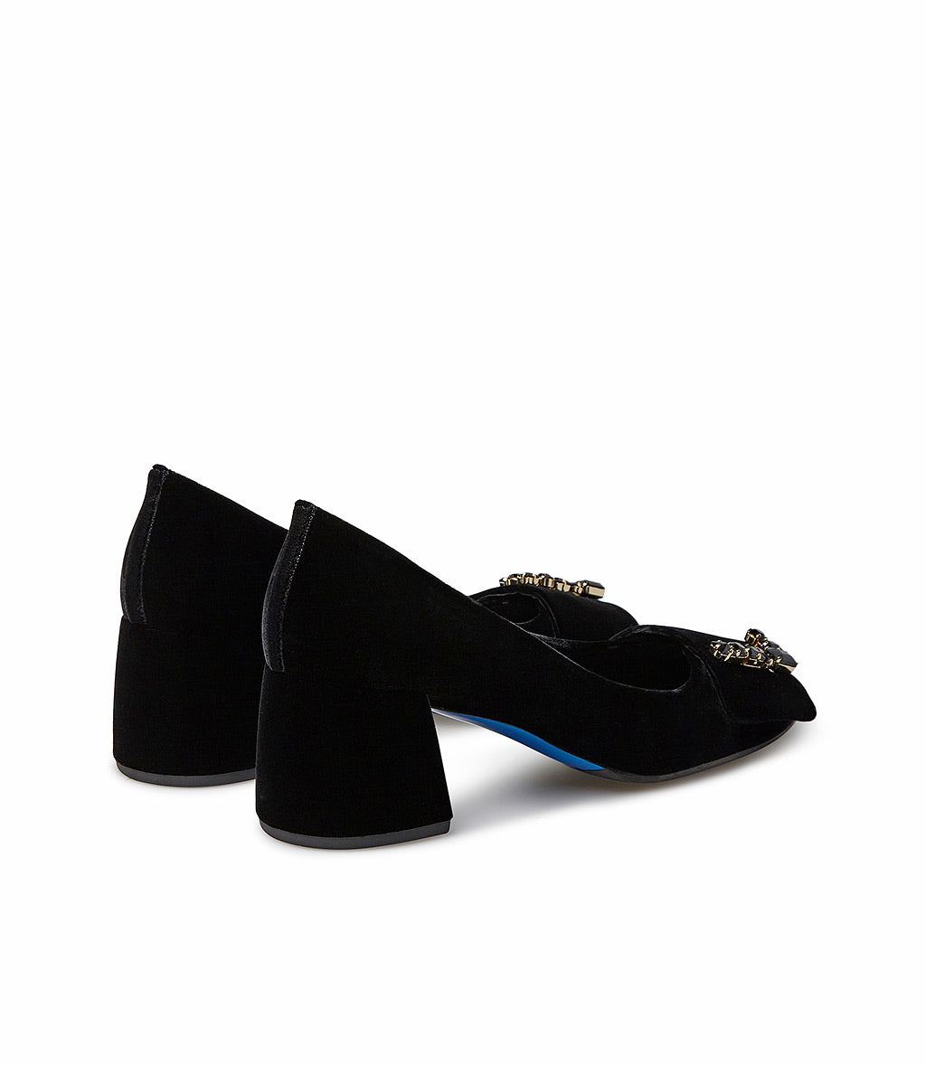 Loriblu Décolleté in velluto nero con Logo Signature in cristalli Online