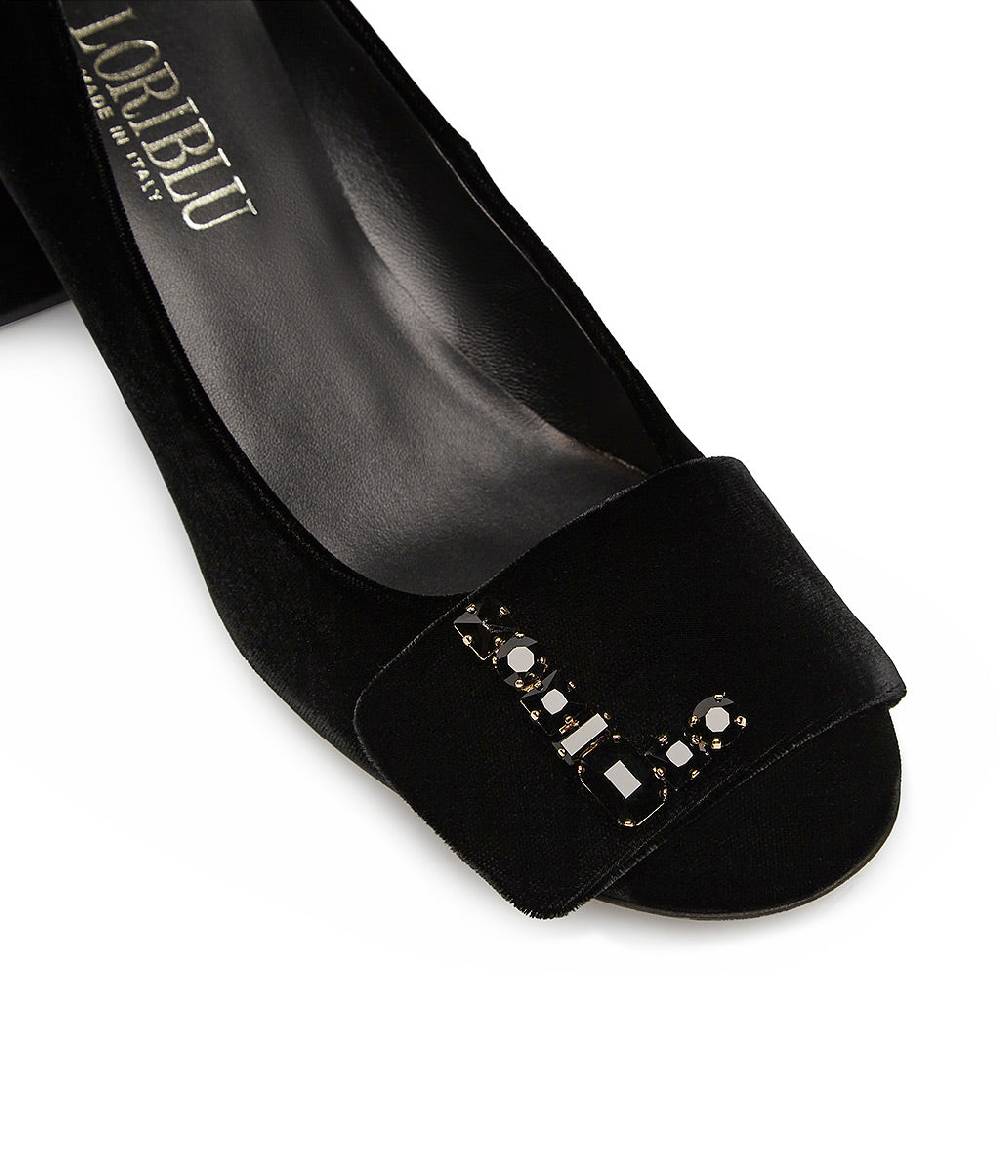 Loriblu Décolleté in velluto nero con Logo Signature in cristalli Online