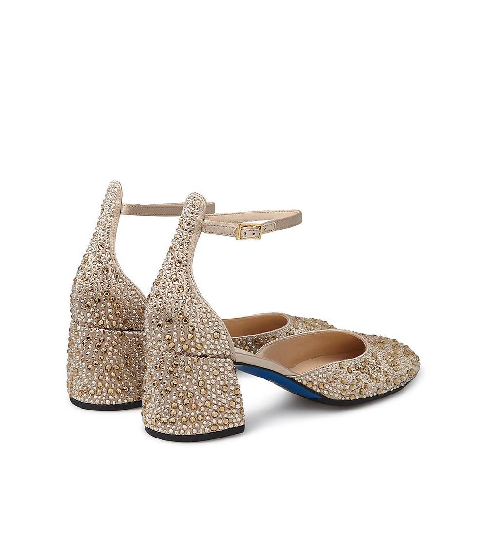 Loriblu Décolleté Mary Jane in raso beige con cristalli all-over Outlet