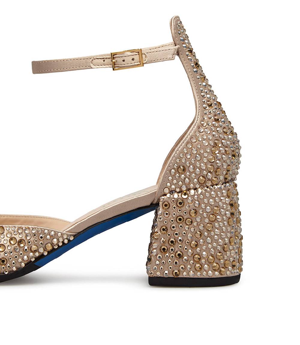Loriblu Décolleté Mary Jane in raso beige con cristalli all-over Outlet