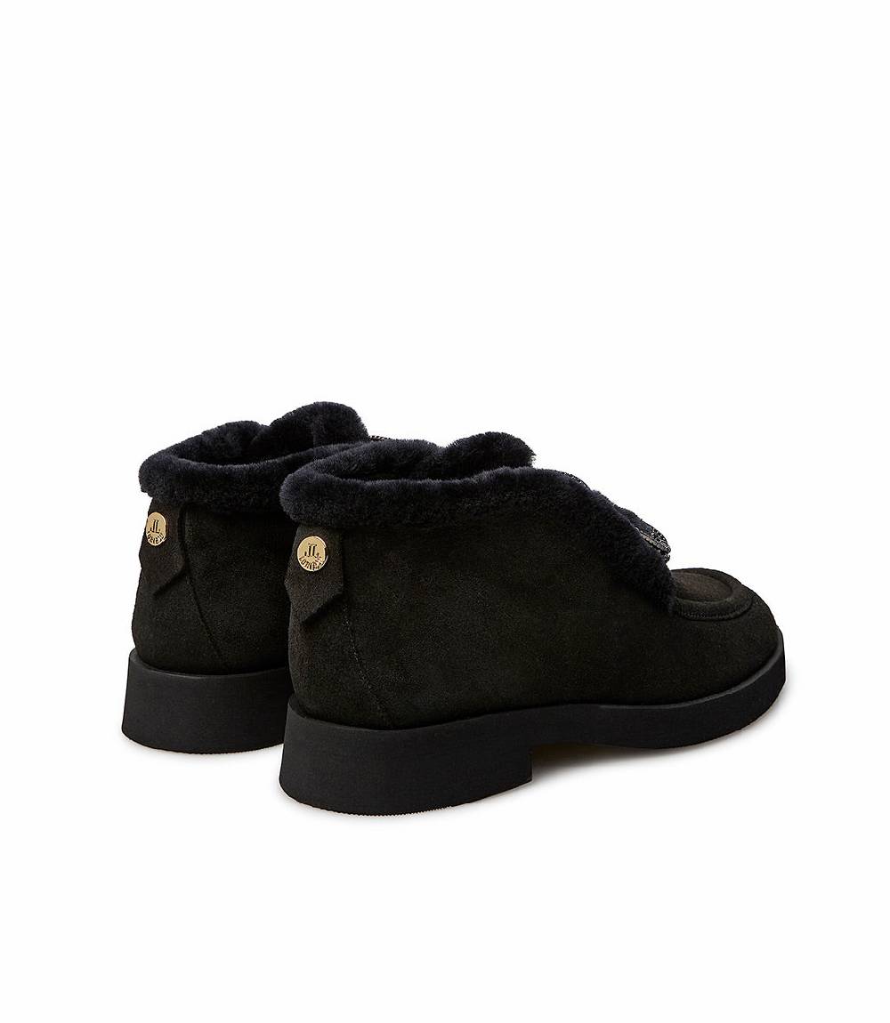 Loriblu Mocassini in camoscio e shearling nero con fibbia-gioiello Offerte