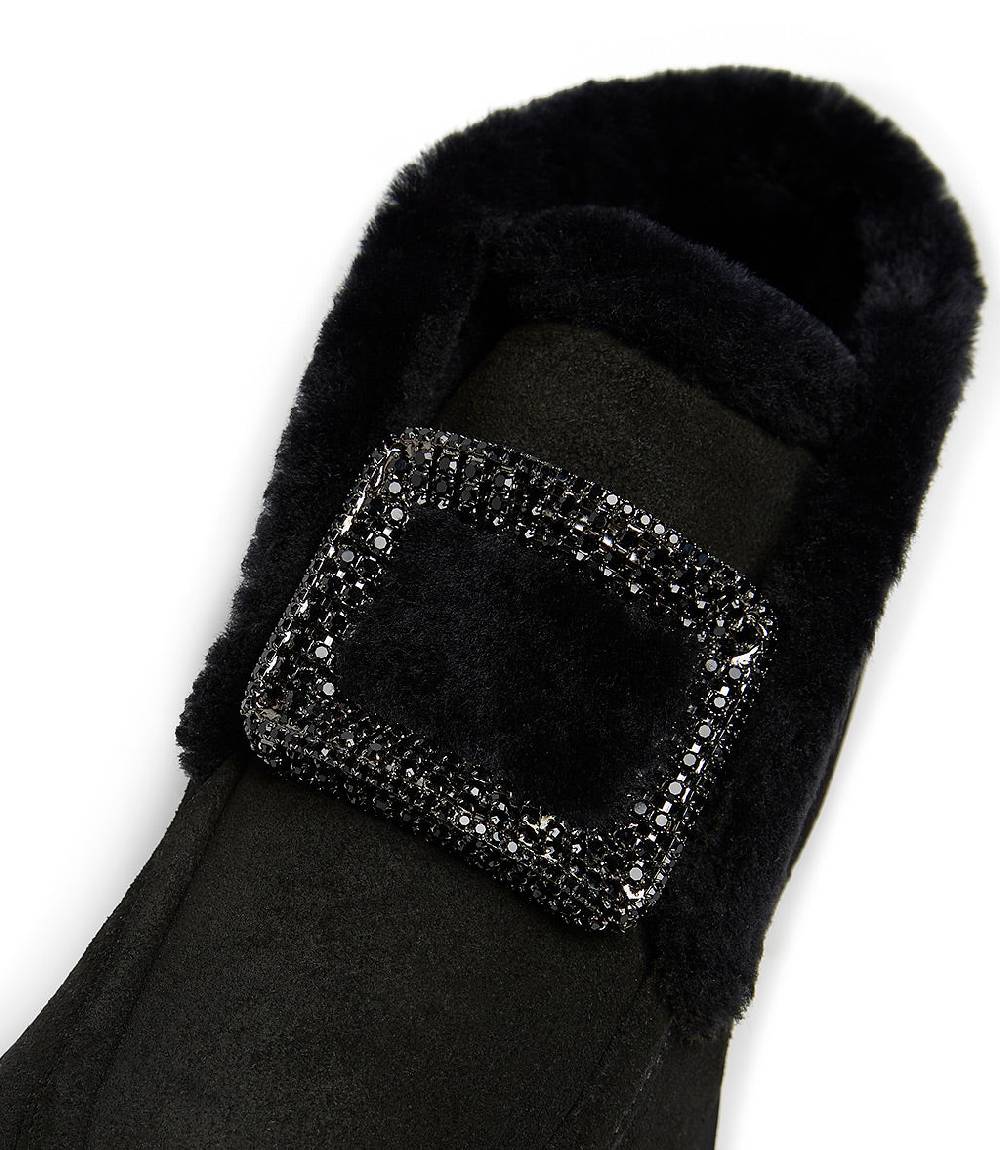 Loriblu Mocassini in camoscio e shearling nero con fibbia-gioiello Offerte