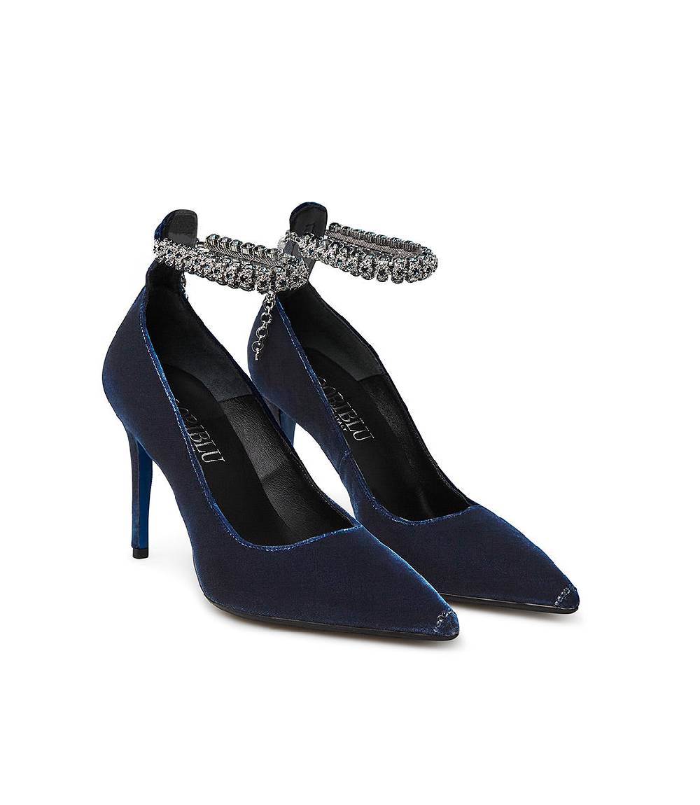 Loriblu Décolleté in velluto blu con cinturino gioiello Negozi Online