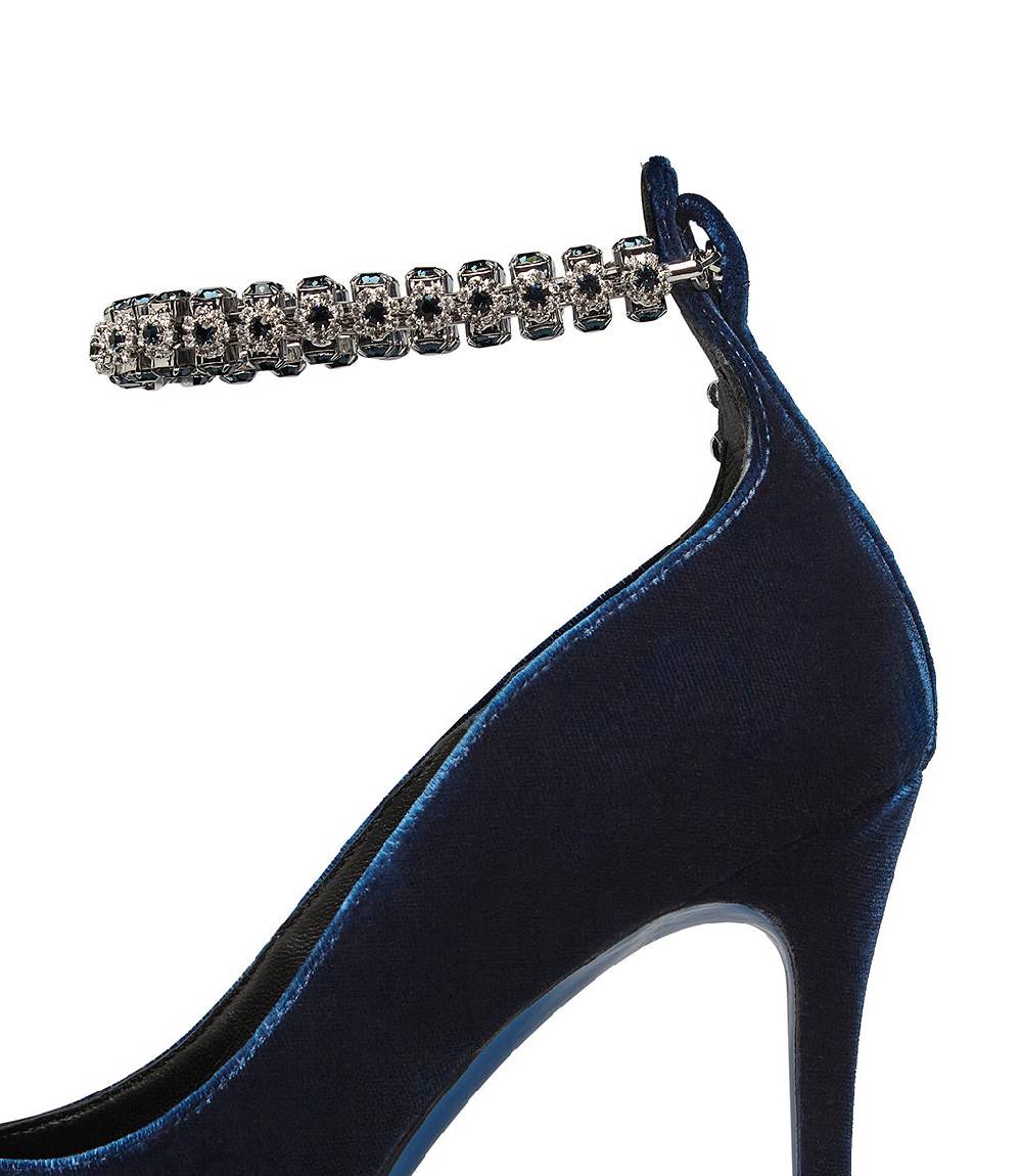 Loriblu Décolleté in velluto blu con cinturino gioiello Negozi Online