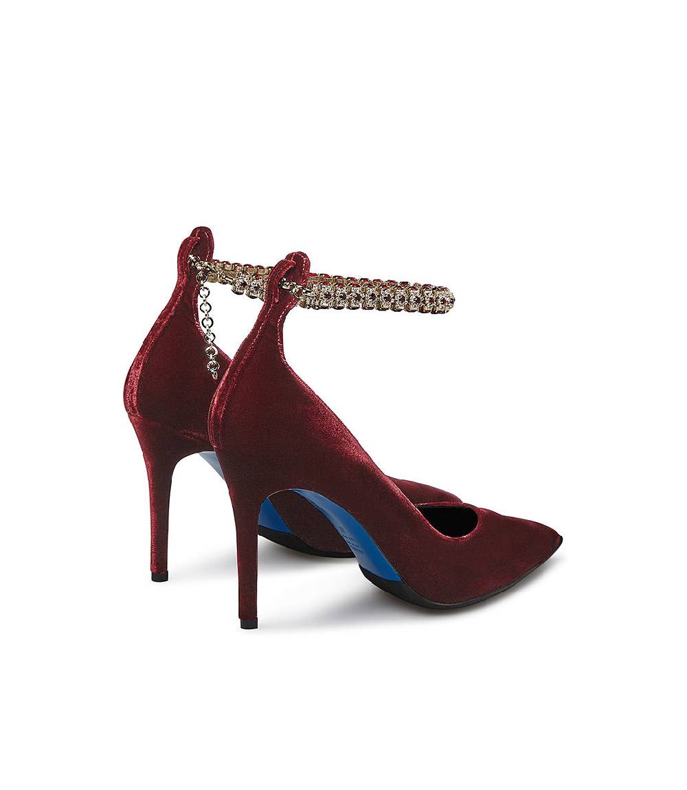 Loriblu Décolleté in velluto rosso rubino con cinturino gioiello Acquista Ora