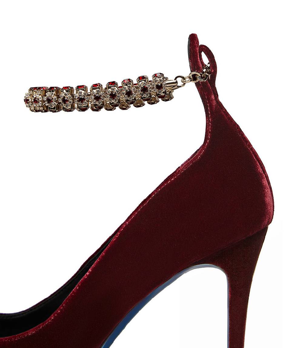 Loriblu Décolleté in velluto rosso rubino con cinturino gioiello Acquista Ora