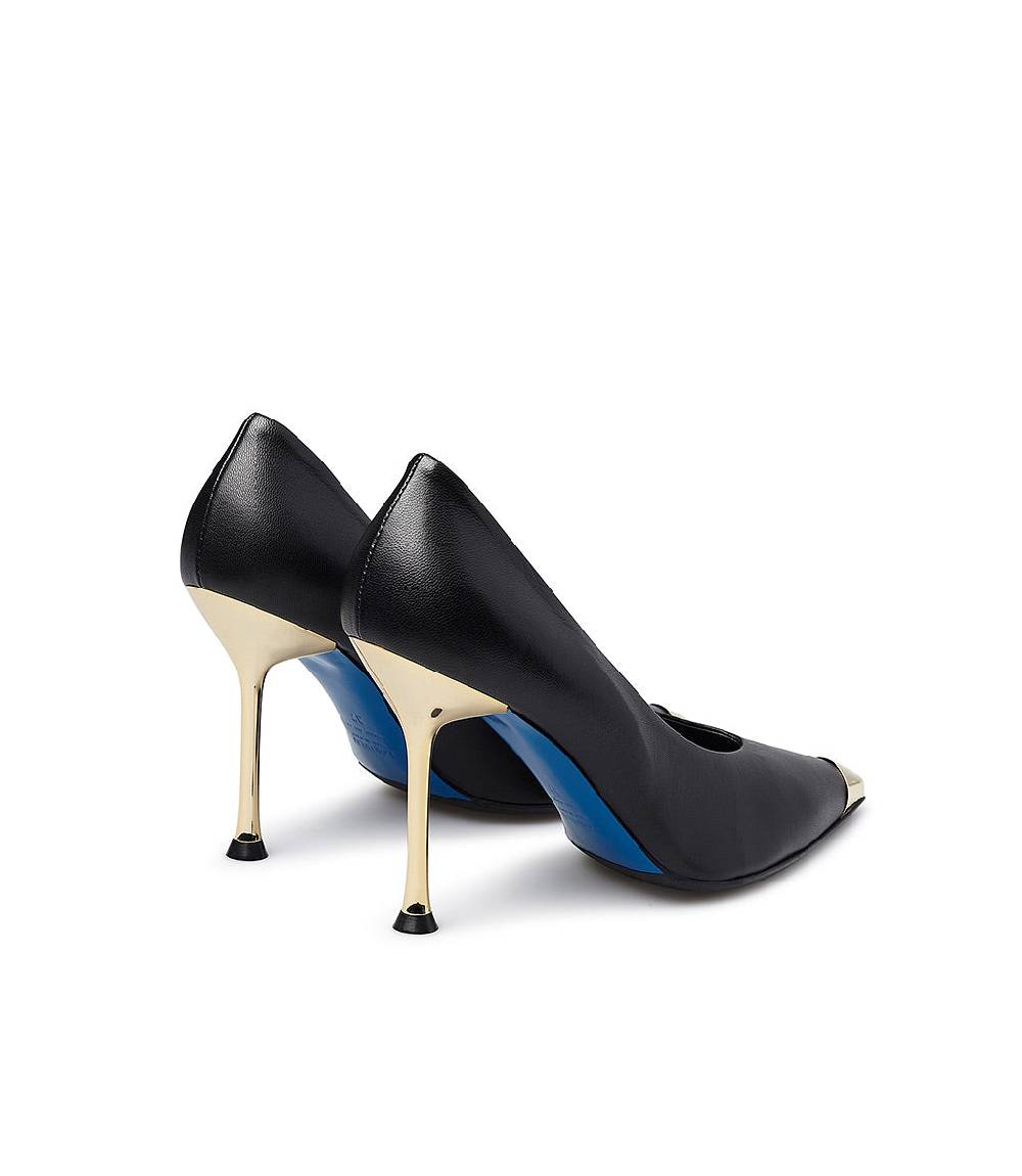 Loriblu Décolleté in nappa nera con tacco e punta in metallo oro Consegna Veloce