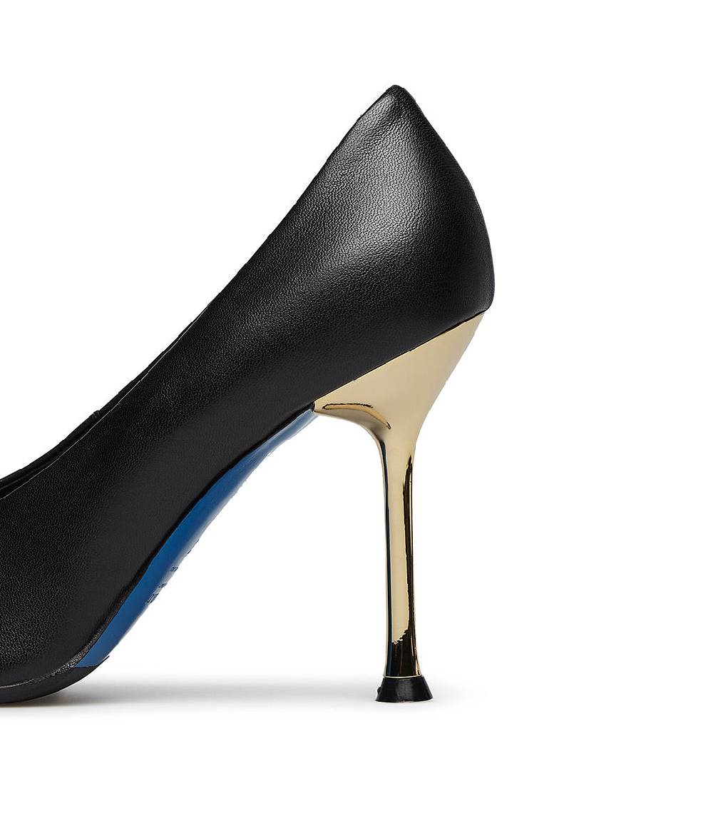 Loriblu Décolleté in nappa nera con tacco e punta in metallo oro Consegna Veloce