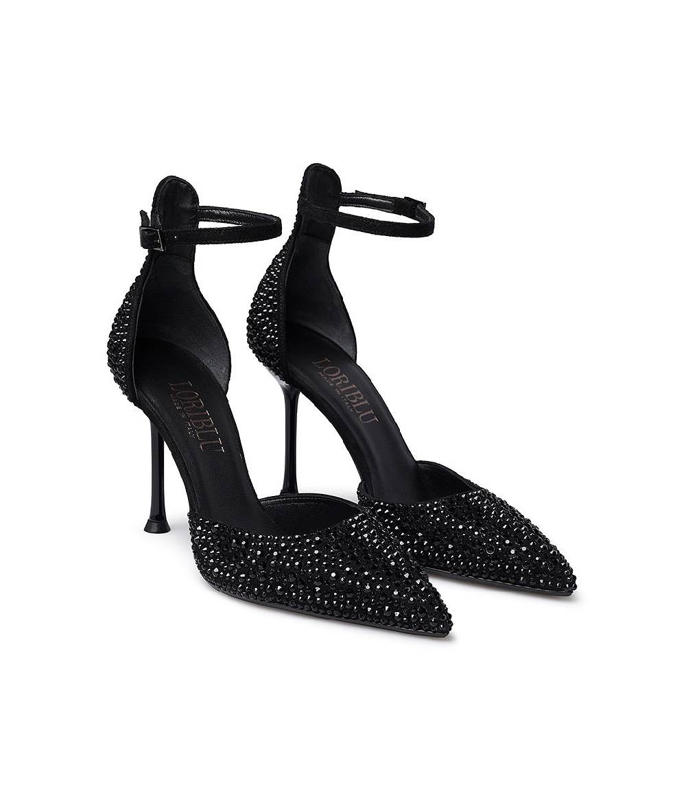 Loriblu Décolleté gioiello in raso nero con cristalli all-over Fino Al -60%