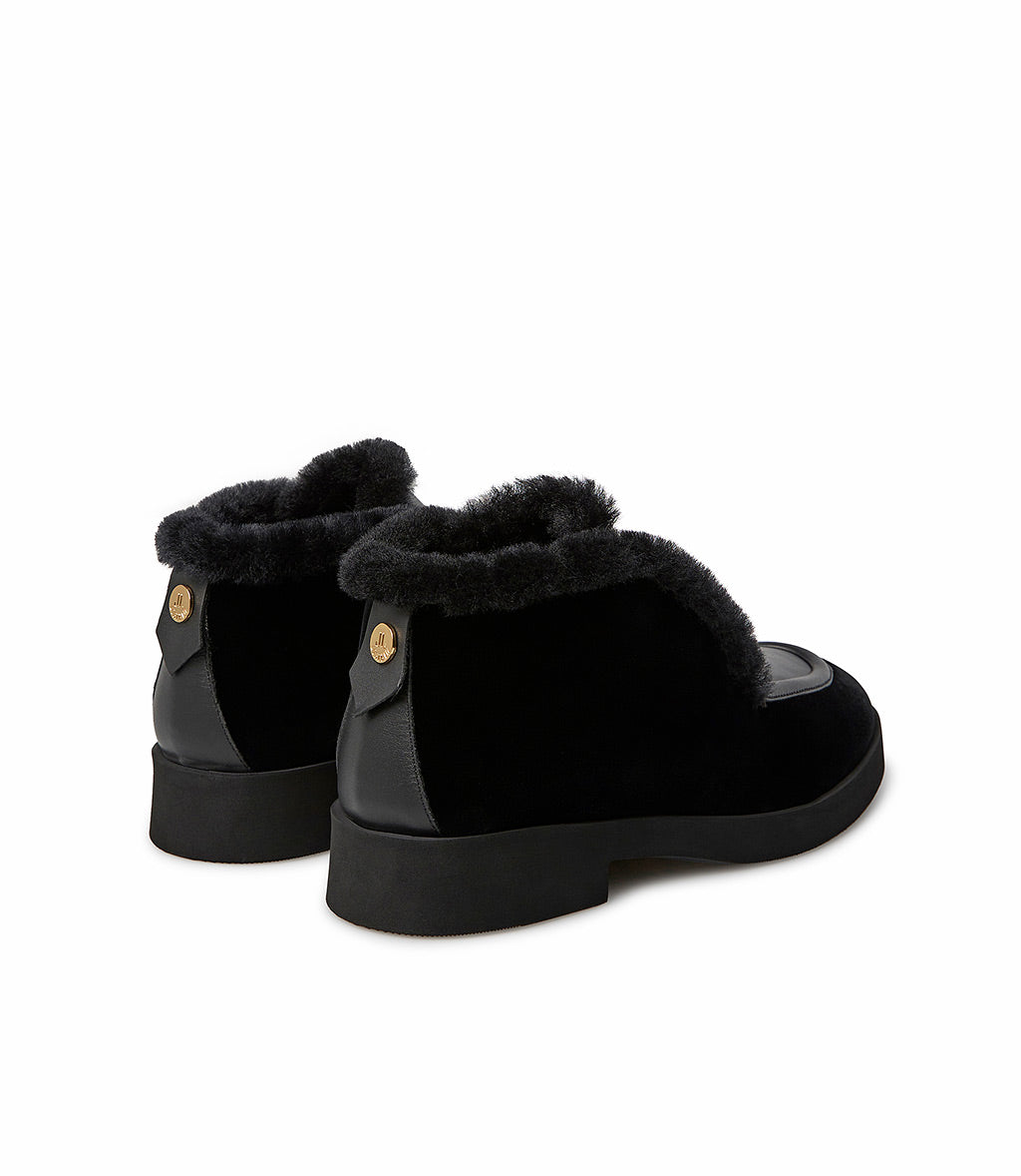 Loriblu Mocassini in camoscio e nappa nera con fodera shearling Prezzo Ridotto