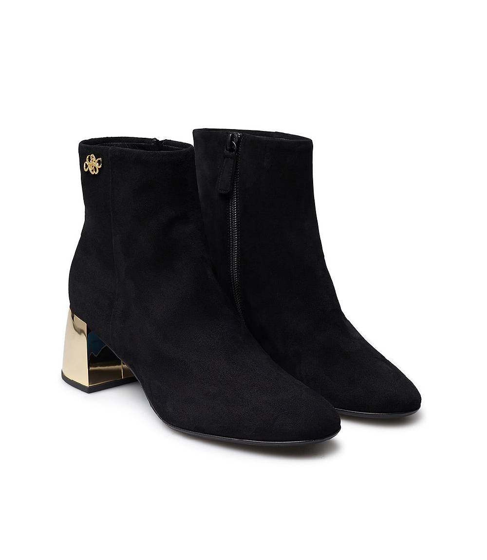 Loriblu Stivaletto in camoscio nero con tacco metal oro Convenienza