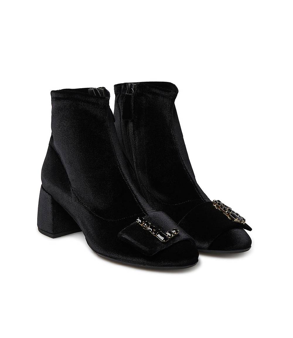 Loriblu Stivaletti in velluto nero con Logo Signature cristalli Presa