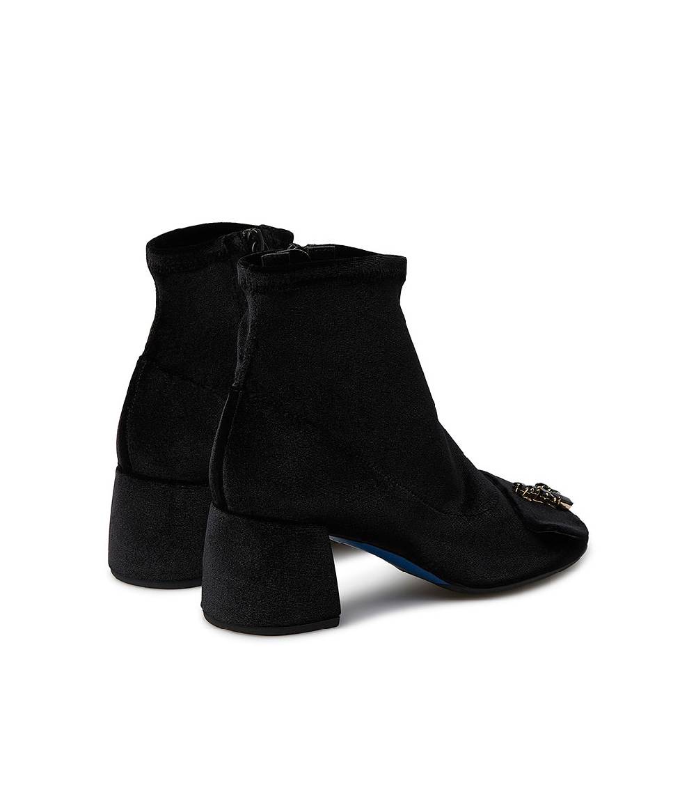 Loriblu Stivaletti in velluto nero con Logo Signature cristalli Presa