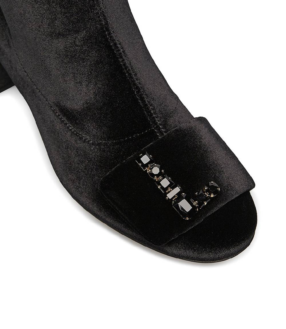 Loriblu Stivaletti in velluto nero con Logo Signature cristalli Presa