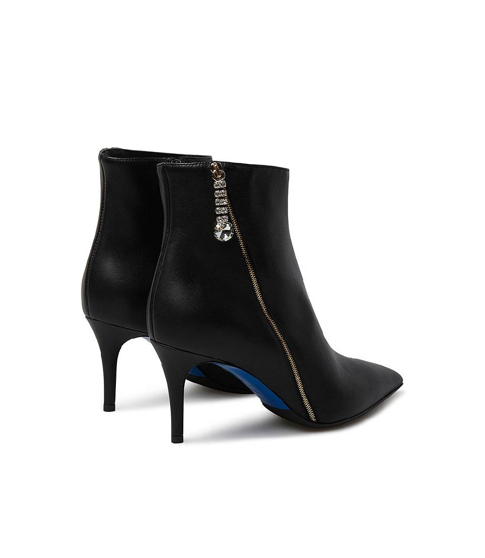 Loriblu Stivaletto in nappa nera con zip decorativa oro Vendita Calda