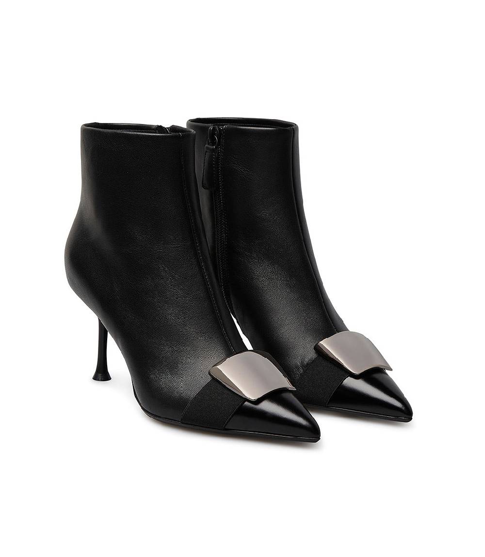 Loriblu Stivaletto in nappa nera con placca Logo metal Saldi Di Fabbrica