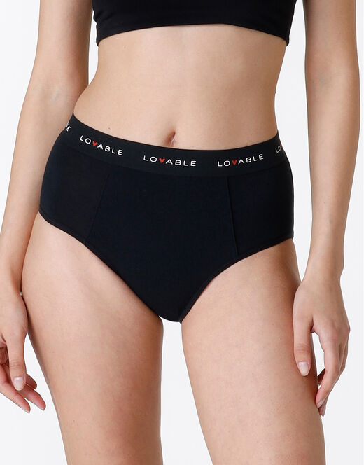 Lovable NUOVO Slip alto da ciclo lavabile in cotone biologico certificato, colore nero, per flusso abbondante Economico