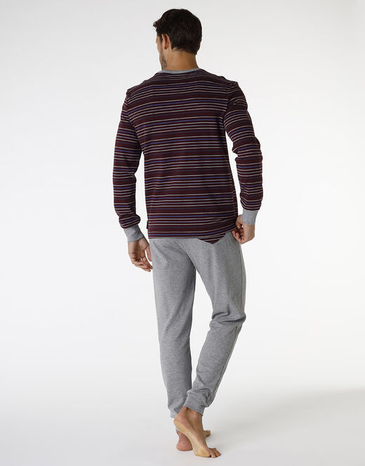 Lovable Pigiama lungo in interlock di cotone, bordeaux con righe multicolor Moda