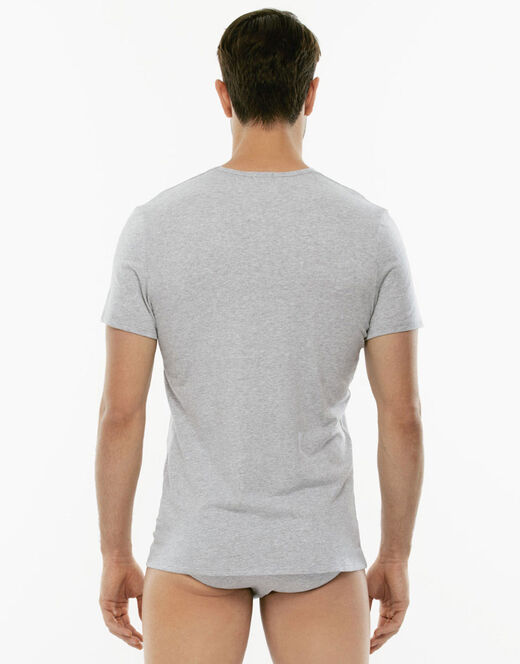 Lovable T-Shirt Cotton Stretch in cotone elasticizzato scollo a V, grigio melange 2025