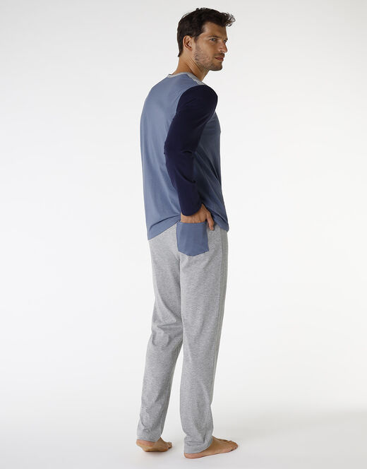 Lovable Piagiama lungo in cotone, blu polvere, blu navy e grigio melange Fino Al -60%