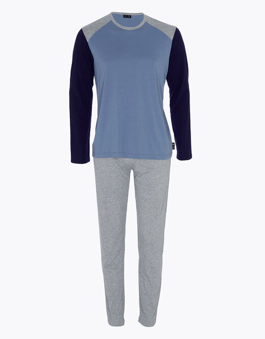 Lovable Piagiama lungo in cotone, blu polvere, blu navy e grigio melange Fino Al -60%