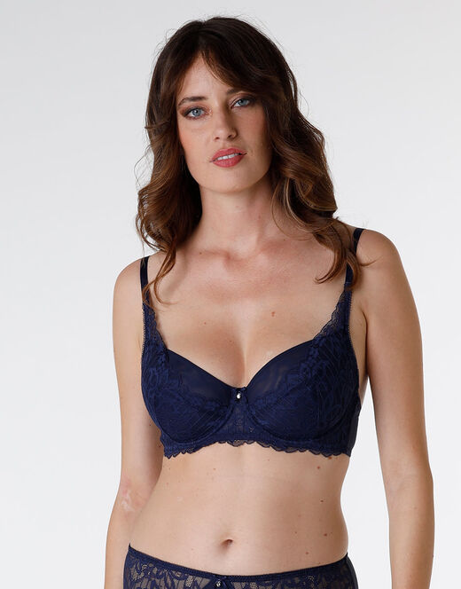 Lovable Reggiseno con ferretto Striped Lace in pizzo e microfibra, blu scuro ACQUISTA ORA