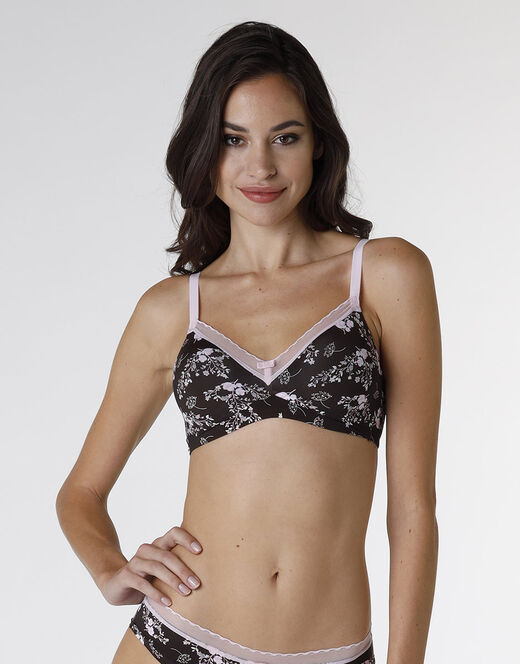 Lovable Reggiseno senza ferretto My Daily Comfort Printed in microfibra, fiori caffè Vendite Flash