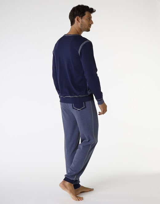 Lovable Pigiama lungo in Interlock filato melange, blu navy e blu melange 2025