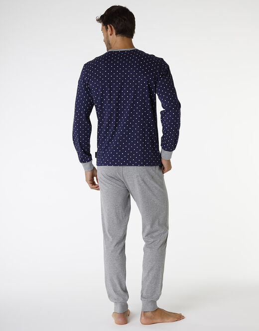 Lovable Pigiama lungo in jersey di cotone, blu navy con motivo geometrico Italia