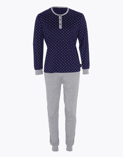Lovable Pigiama lungo in jersey di cotone, blu navy con motivo geometrico Italia