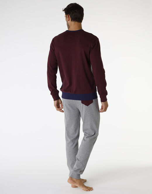 Lovable Pigiama lungo in interlock di cotone, bordeaux grigio e blu In Linea